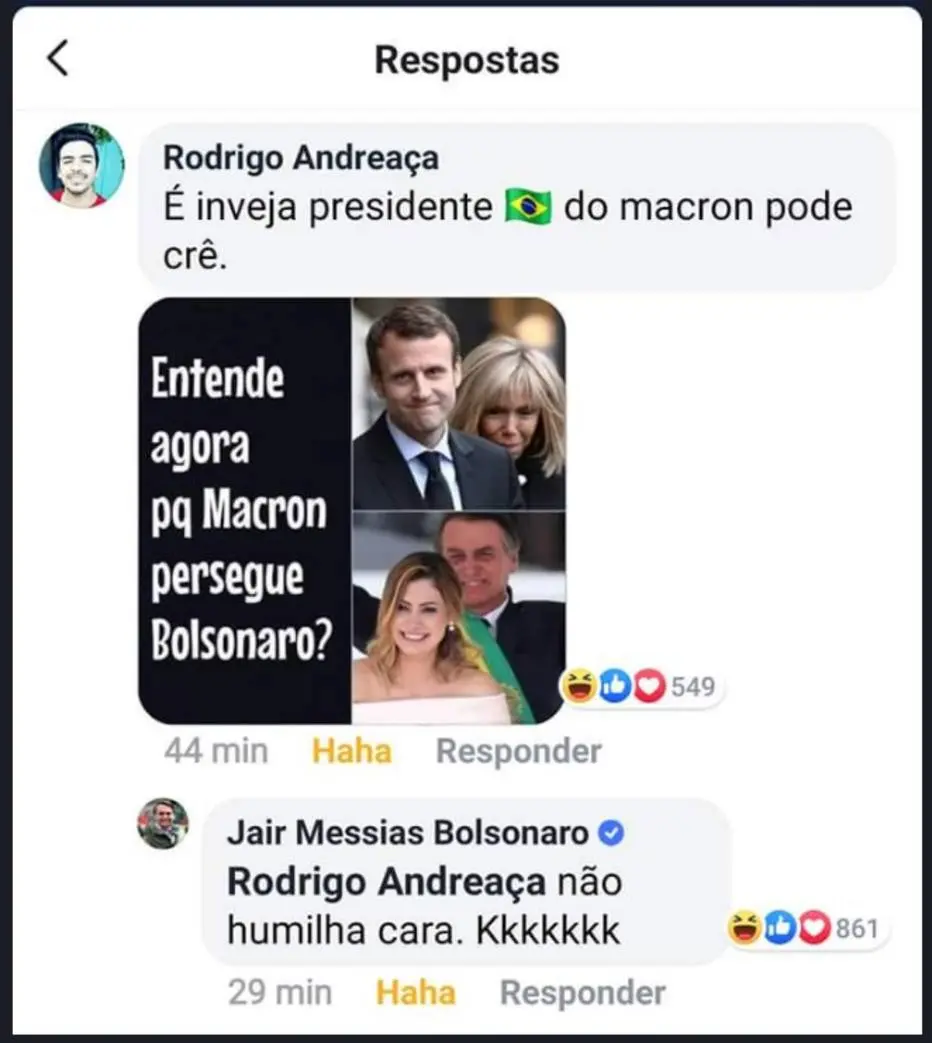 Bolsonaro desrespeita esposa de Macron