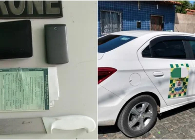 Táxi recuperado pela polícia e arma apreendida com o suspeito