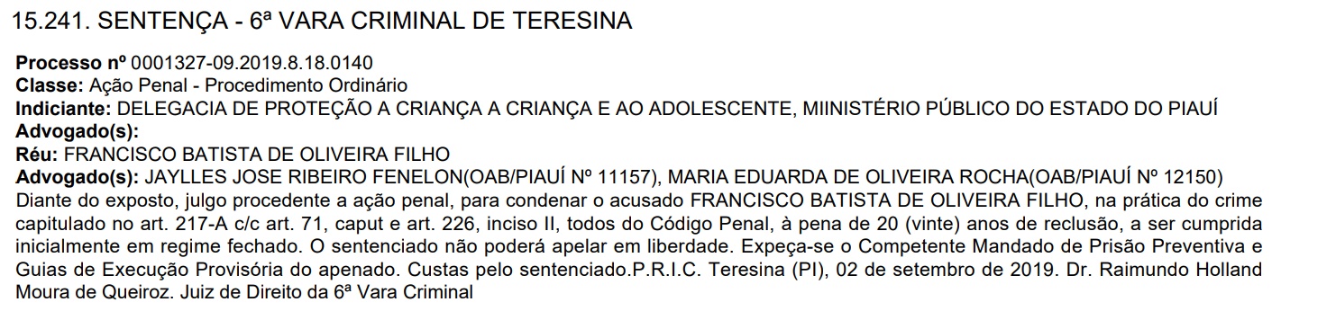 Pastor foi condenado a 20 anos de prisão