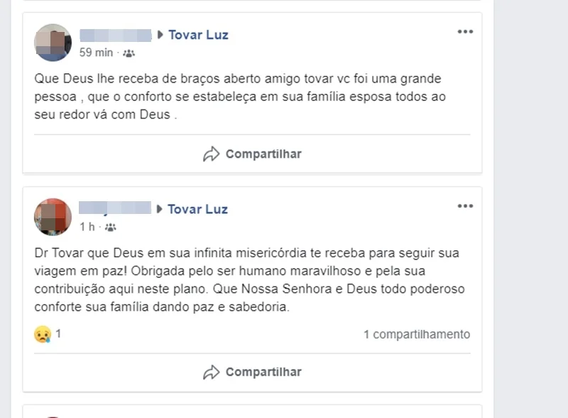Os amigos fizeram homenagens a Tovar nas redes sociais