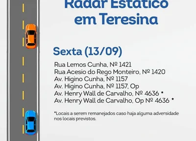 Strans divulgou os locais com radares em Teresina