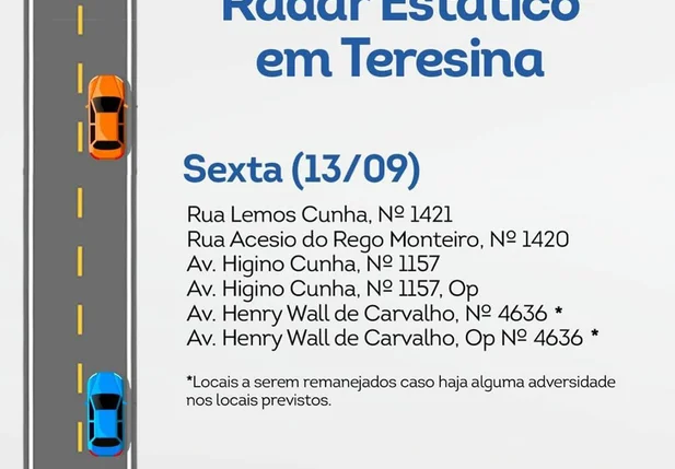 Strans divulgou os locais com radares em Teresina