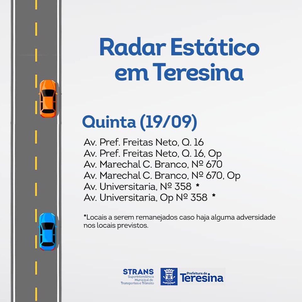 Locais com radares nesta quinta-feira(19)