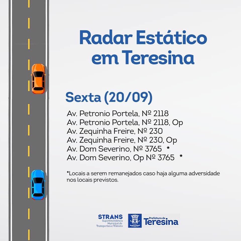 Locais com radares móveis em Teresina nesta sexta-feira (20) 