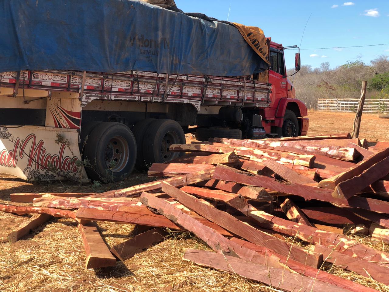 Caminhão e madeira ilegal apreendidos no interior do PI
