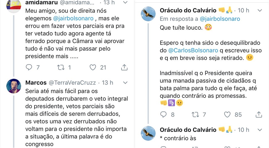 Seguidores criticam Bolsonaro 