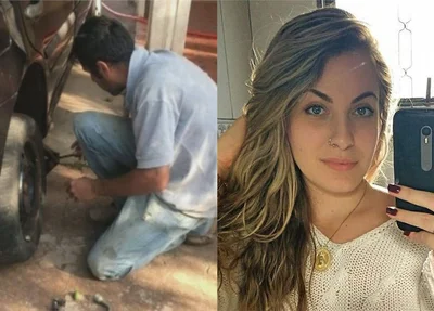 Mariana Forti Bazza ainda registrou o homem trocando o pneu