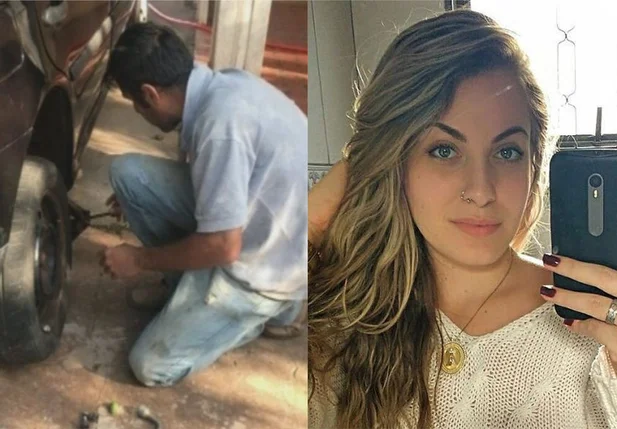 Mariana Forti Bazza ainda registrou o homem trocando o pneu