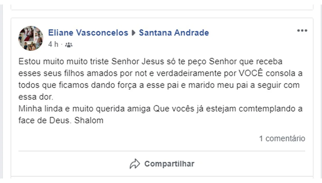 Homenagem no Facebook de Santana Andrade  