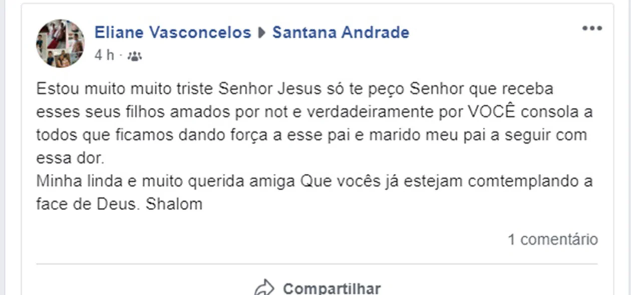 Homenagem no Facebook de Santana Andrade  