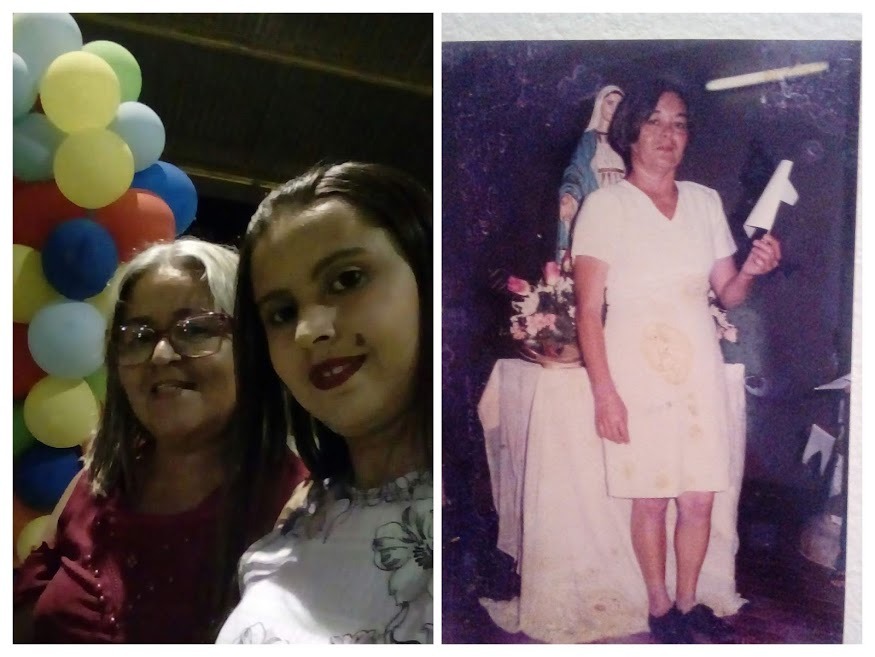 Antônia de Souza e a filha ao lado da foto de Maria José, desaparecida