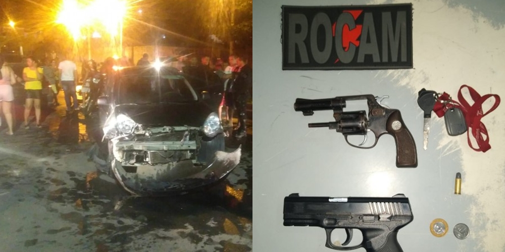 Ação policial resultou na apreensão de duas armas de fogo e na colisão de veículos