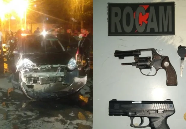 Ação policial resultou na apreensão de duas armas de fogo e na colisão de veículos