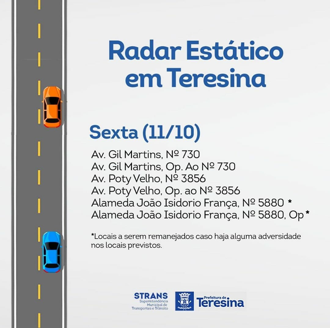 A Strans divulgou os locais em que serão instalados radares