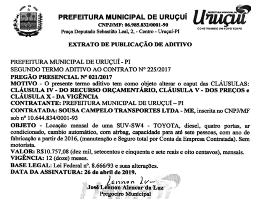 Segundo aditivo ao contrato