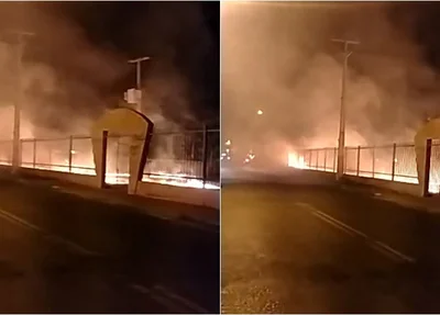 Área externa de escola pega fogo em Teresina