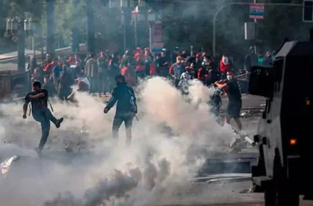 Manifestantes durante protesto no Chile
