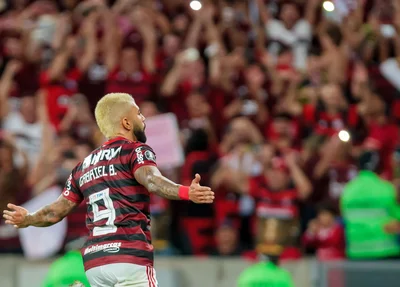 Gabigol comemora gol durante a partida Flamengo x Grêmio