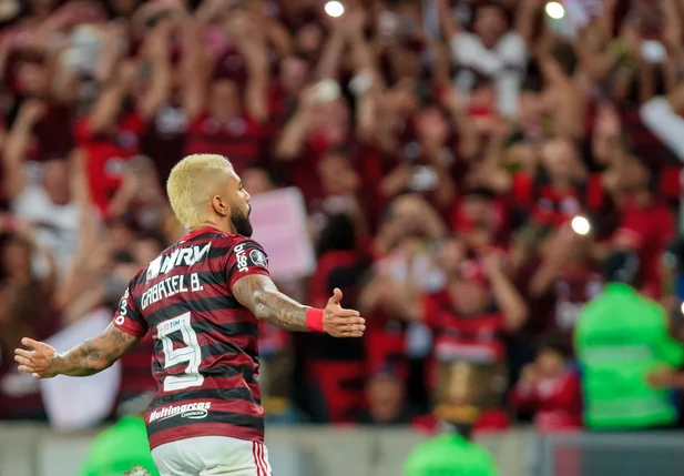 Gabigol comemora gol durante a partida Flamengo x Grêmio