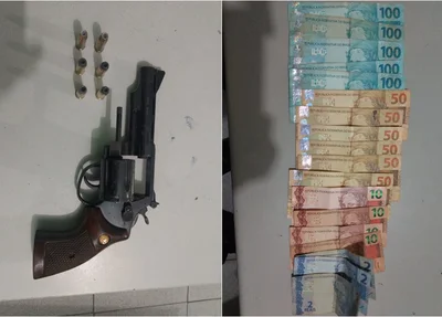 Arma de fogo e dinheiro apreendidos