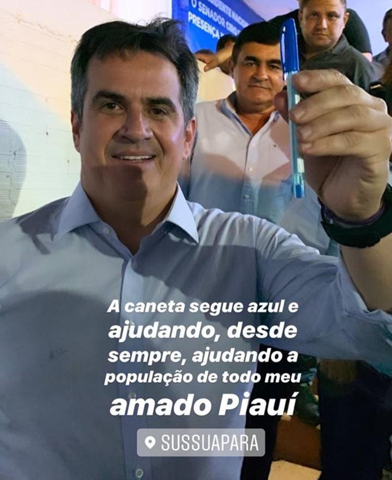 Ciro Nogueira publica foto ao lado de uma caneta azul