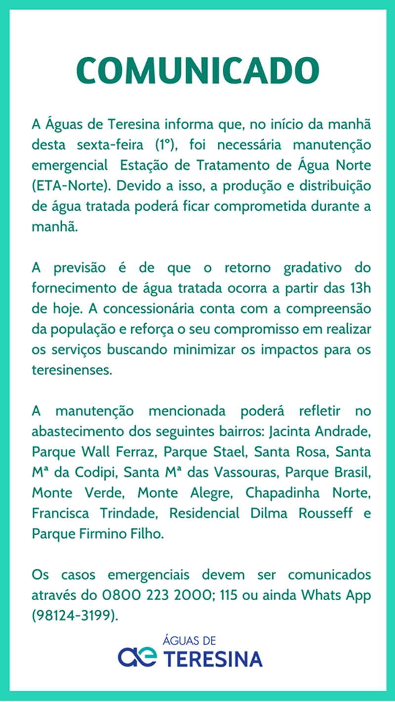 Nota da Águas de Teresina