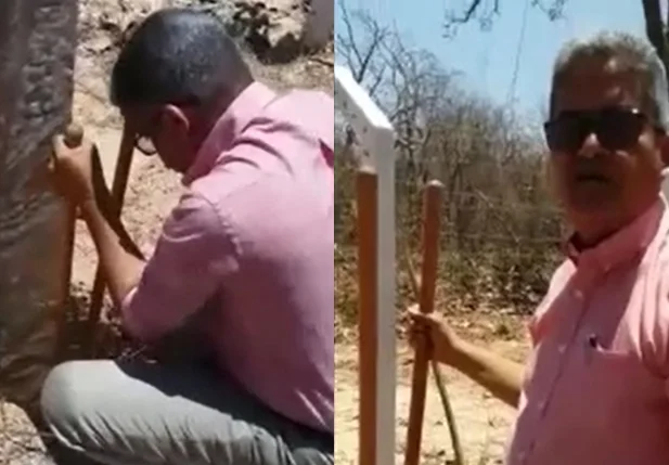 Vídeo do prefeito Gladson Murilo cavando buraco viraliza na internet