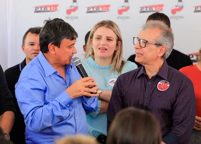 Wellington Dias discursa ao lado de João Vicente Claudino na nova sede do PTB