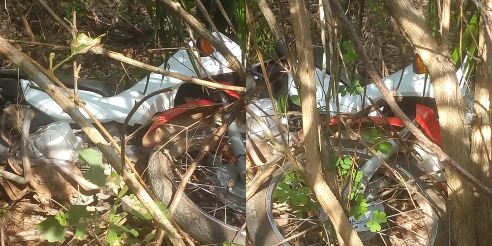 Motocicleta recuperada estava escondida em uma região de mata