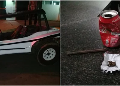 Os suspeitos estavam em um veículo modelo Buggy com uma faca e maconha