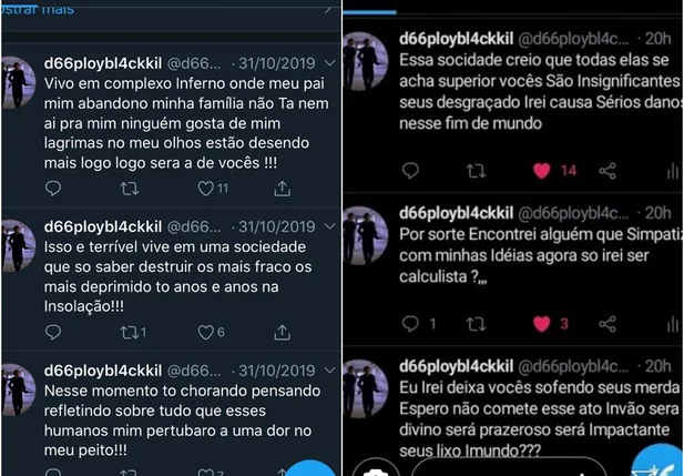 Mensagens postadas em uma rede social 