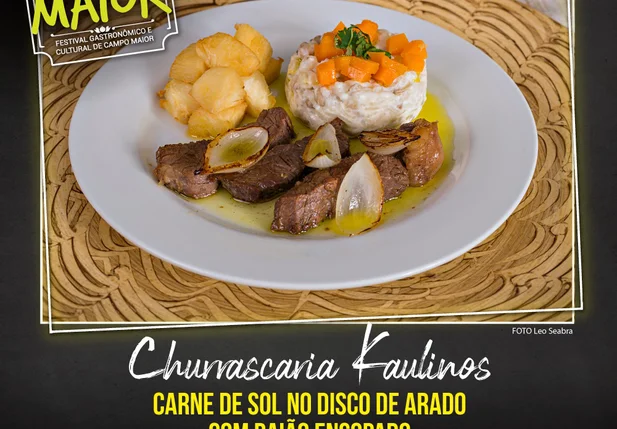Carne de sol no disco de arado com baião ensopado 