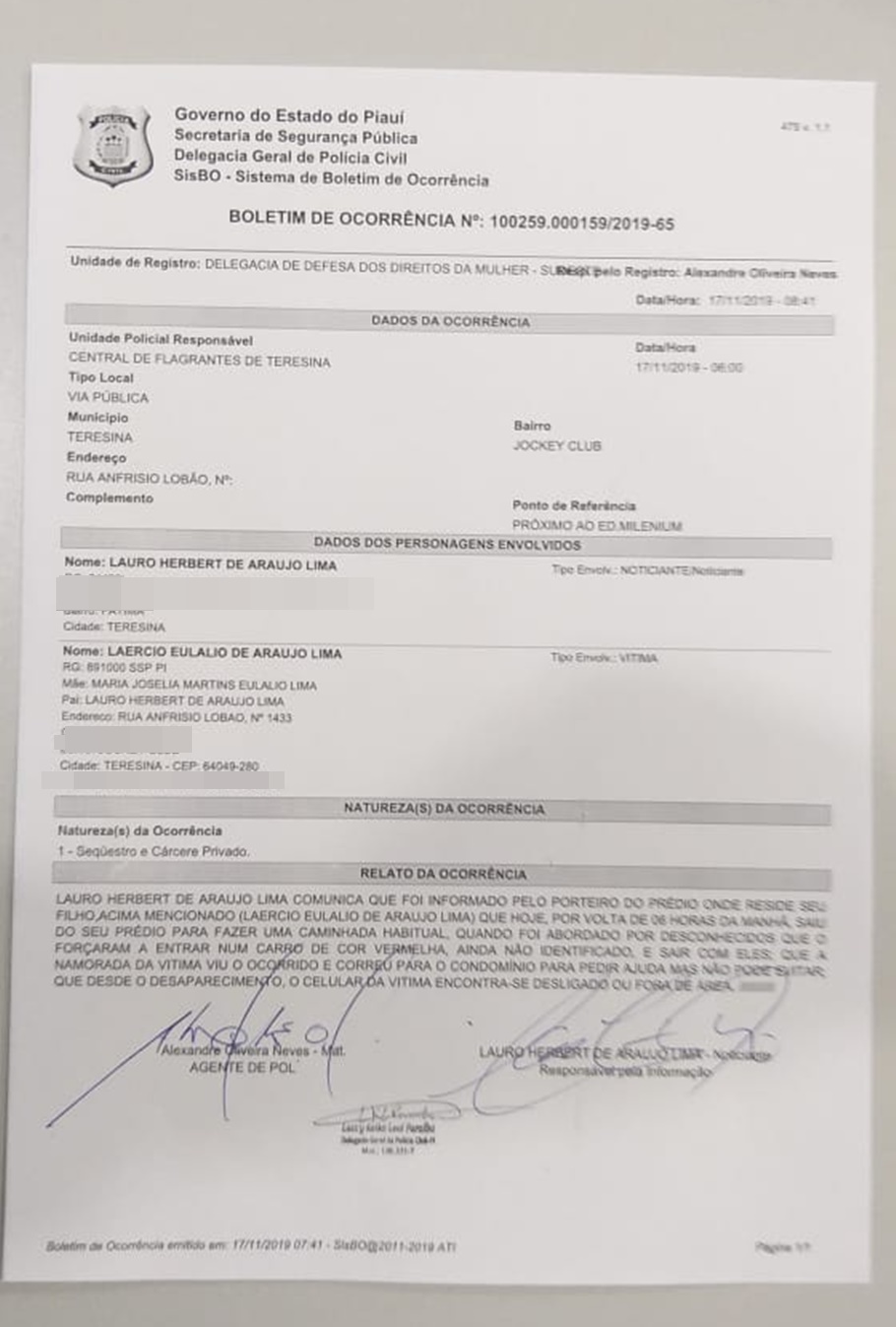 Boletim de ocorrência
