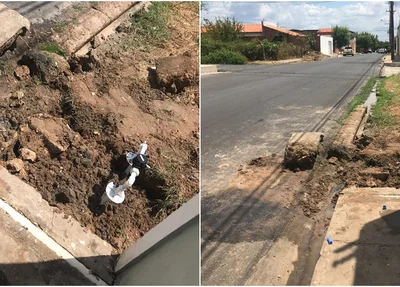 Buraco na rua César de Nogueira Barros, bairro Dirceu