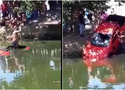 Carro cai em córrego na zona norte de Teresina 
