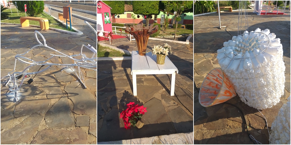 Decoração natalina danificada em Campo Largo do Piauí