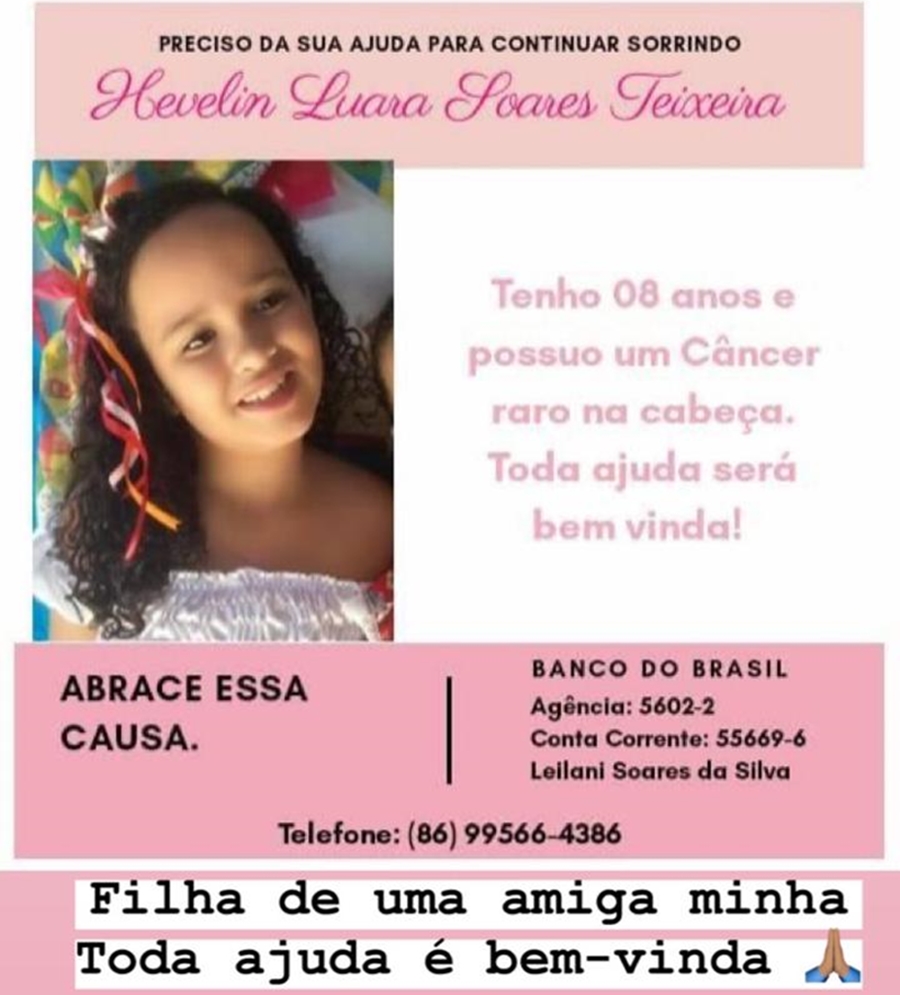 Família de criança de 8 anos pede ajuda para tratamento do câncer