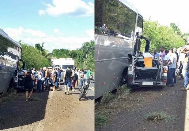 Acidente envolvendo ônibus de viagem e carro 