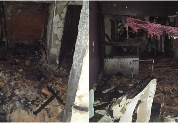 Casa fica destruída após incêndio em Teresina 
