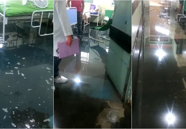 Hospital Justino Luz fica alagado durante forte chuvas em Picos