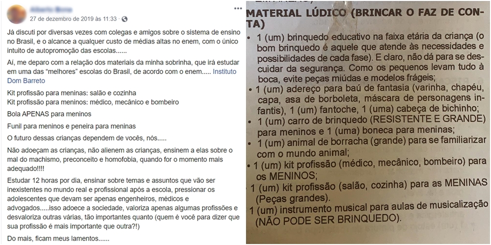 Lista de material escolar do Instituto Dom Barreto causa polêmica