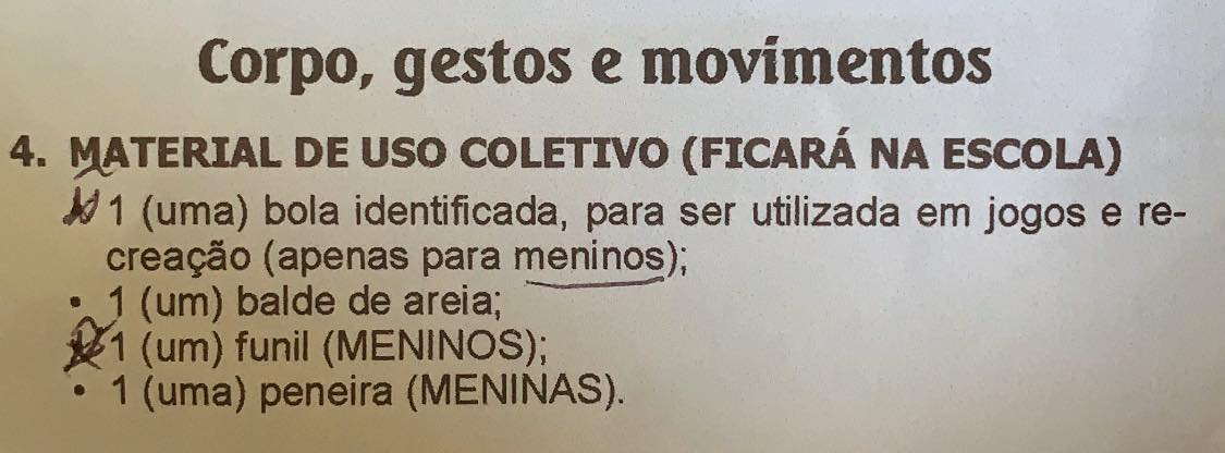 Parte da lista de material do Instituto Dom Barreto
