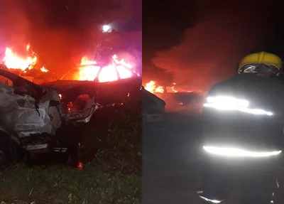 O incêndio atingiu vários veículos