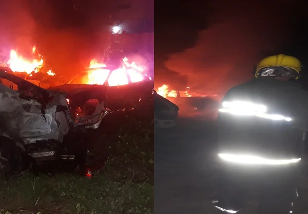 O incêndio atingiu vários veículos