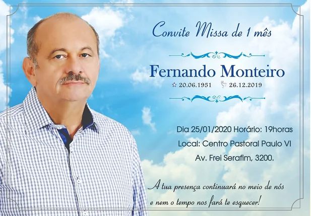 Missa de 1 mês de morte de Fernando Monteiro