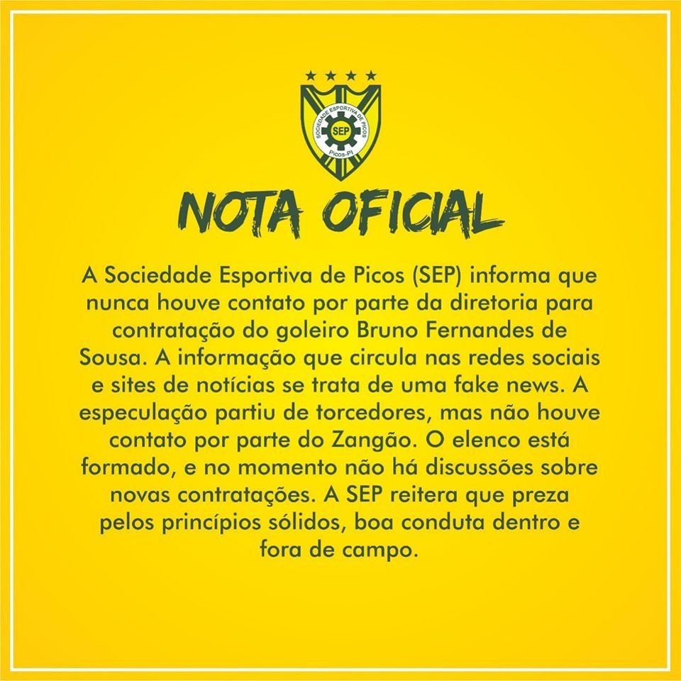 Picos nega qualquer tipo de negociação com o goleiro Bruno Fernandes