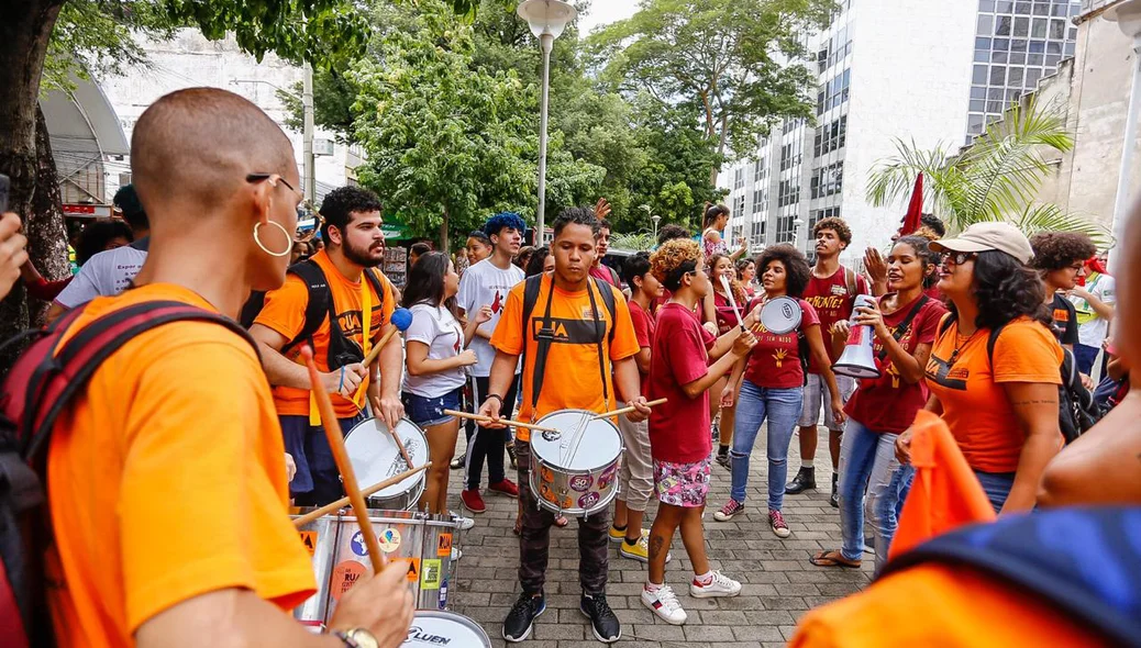 Estudantes durante a manifestação