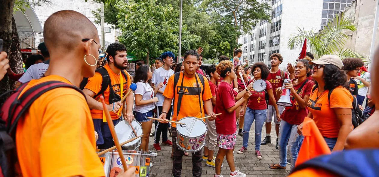 Estudantes durante a manifestação