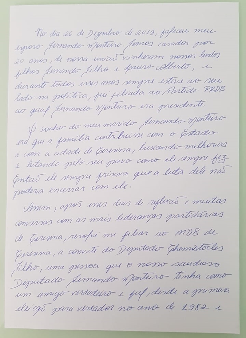 Carta de Fabiana Monteiro