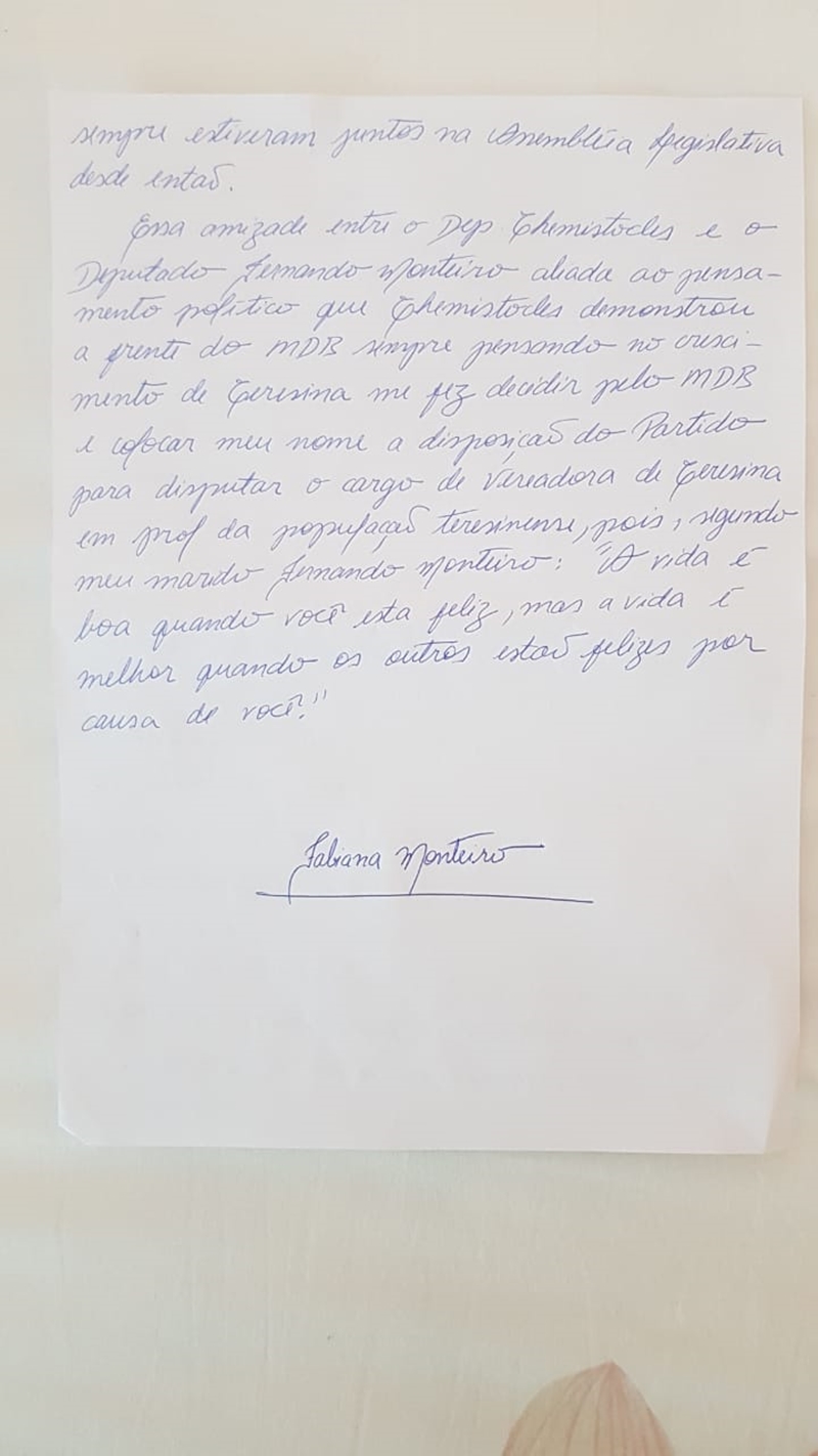 Carta de Fabiana Monteiro, viúva de Fernando Monteiro